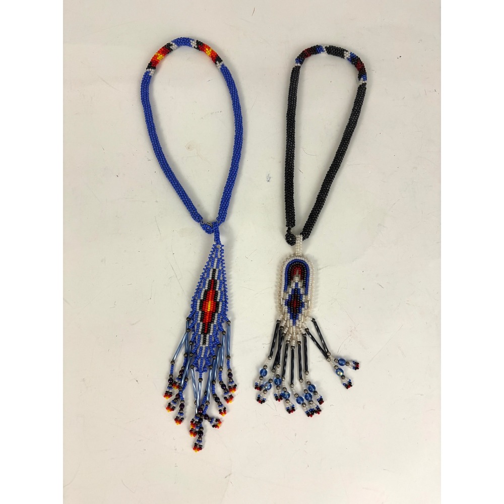 Vintage Southwestern‎ Style Seed Bead Necklace Lot Fringe Medallion